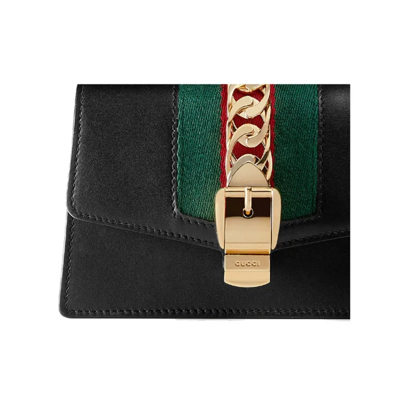 GUCCI Sylvie Cow Leather Crossbody Bag Shoulder Bag Women's Black-7
