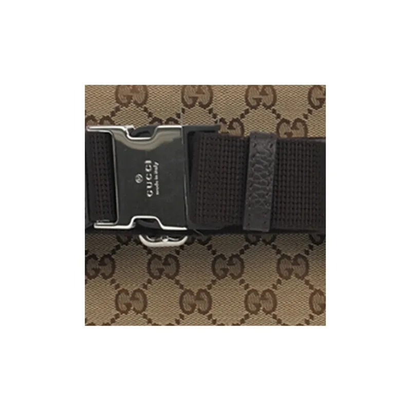 GUCCI Canvas With Leather Sling Bag, Fanny Pack Regular Unisex Ebony/Brown-5