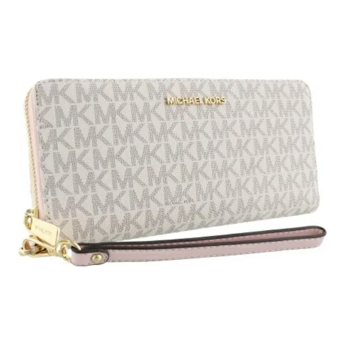 MICHAEL KORS Coated Canvas Wallet Women's Beige & Pink-1