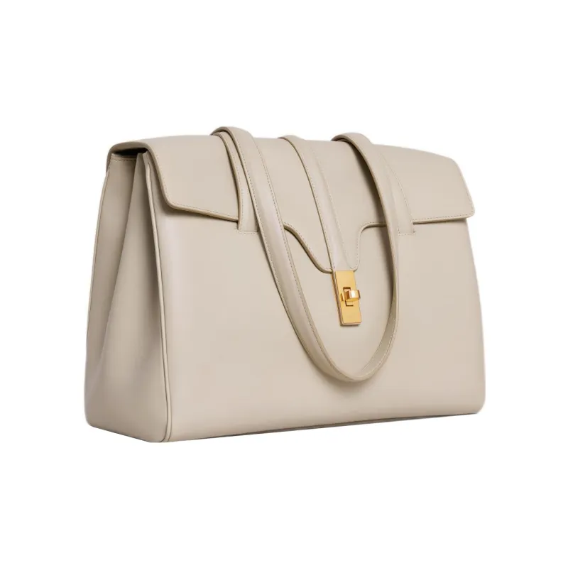 CELINE Smooth Calf Leather Tote Shopping Bag Handbag Shoulder Bag Medium Size Women's Trench Coat Color-1