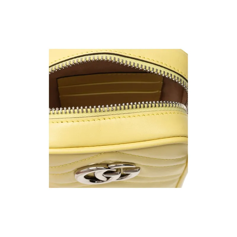 GUCCI Marmont Leather Cell Phone Pouch Shoulder Bag Crossbody Bag Mini Women's Yellow-3