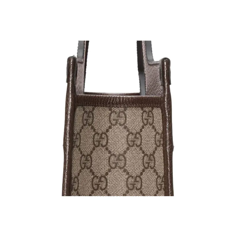 GUCCI Ophidia Canvas With Leather Tote Bag Shopping Bag Handbag Medium Size Unisex Beige/Ebony-7