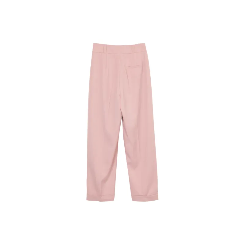Fstudio Korean Style Petite Draping Solid Color High Rise Straight Fit Casual Pants Women's-1