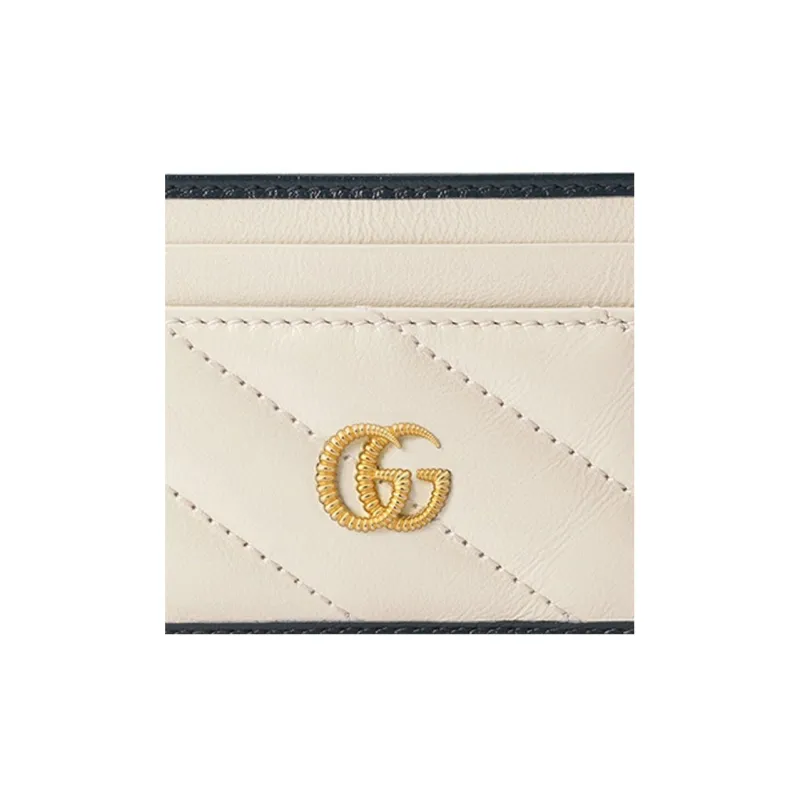 GUCCI Marmont Leather Card Holder With Clip Women's White-4
