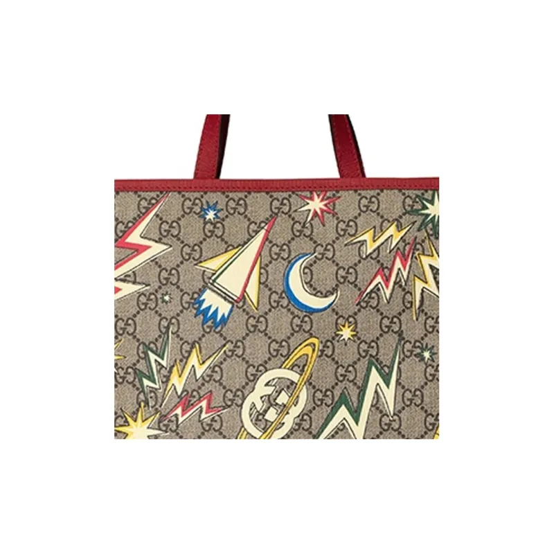 GUCCI Canvas With Leather Tote Bag Shopping Bag Handbag Kids' Bags Kids' Ebony/Red-6