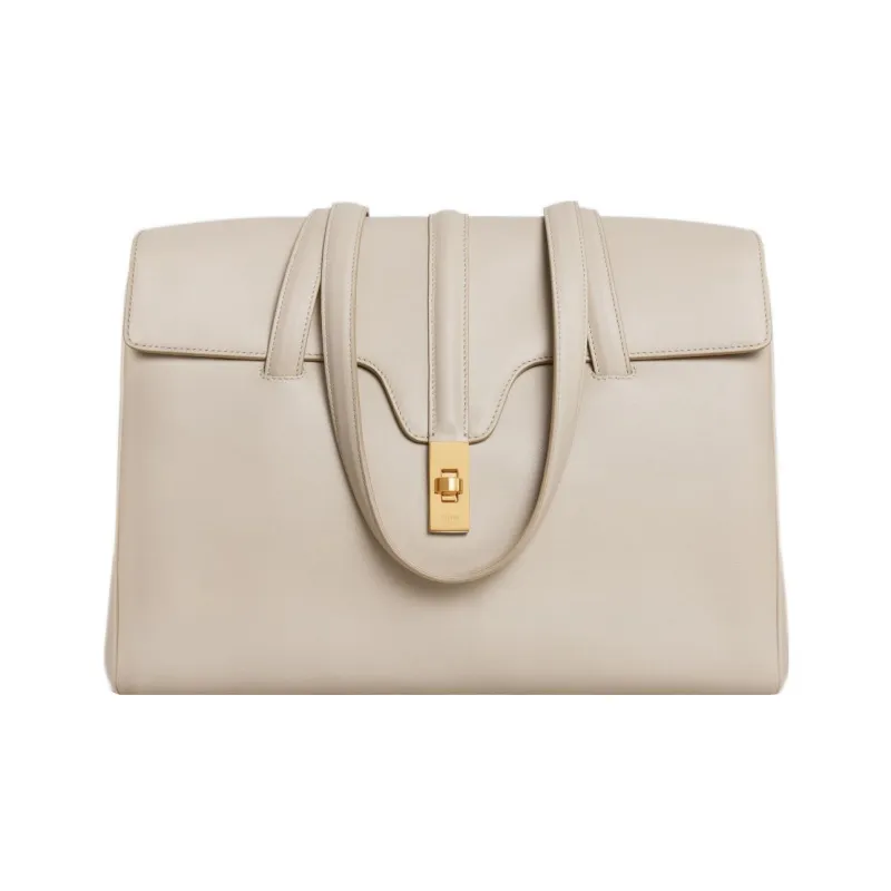 CELINE Smooth Calf Leather Tote Shopping Bag Handbag Shoulder Bag Medium Size Women's Trench Coat Color-0