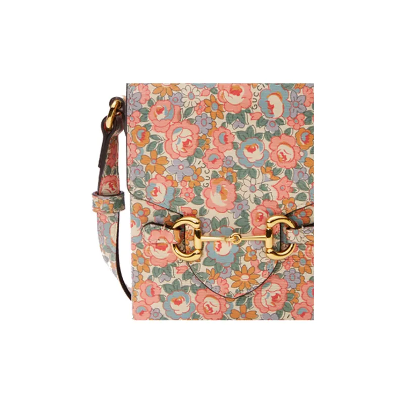 GUCCI Liberty Collaboration Leather Cell Phone Pouch Shoulder Bag Crossbody Bag Mini Women's Light Pink/Multicolor-6
