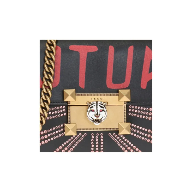 GUCCI Padlock Leather Shoulder Bag Lock Portable Crossbody Bag Shoulder Bag Large Size Women's Black-3