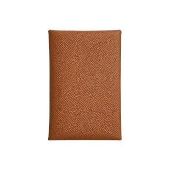 HERMES Calvi Cow Leather Wallets Card Holders Women's Gold Brown/Bubble Green