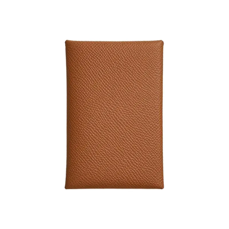 HERMES Calvi Cow Leather Wallets Card Holders Women's Gold Brown/Bubble Green-0
