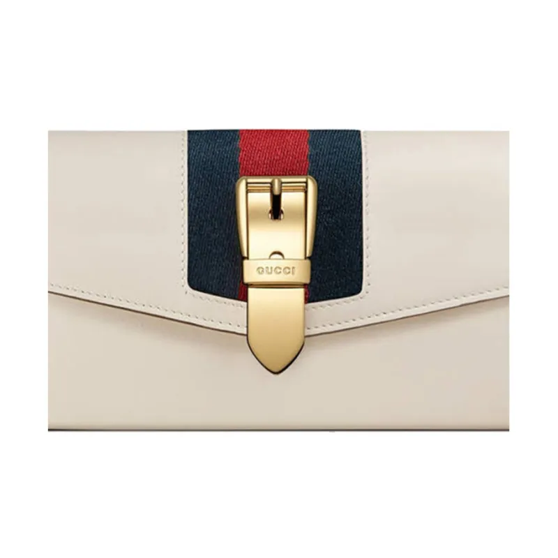 GUCCI Sylvie Leather Long Flap Wallet Women's White-3