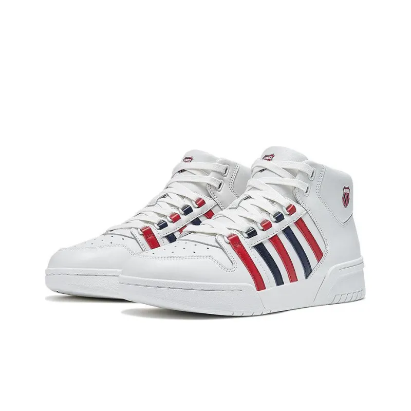 KSWISS Anti Slip Wear Resistant Mid Top Skateboard Shoes Women's White Blue Red-2