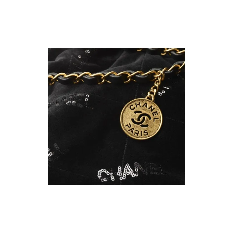 CHANEL 22Bag Velour Sequins Tote Bag, Shopping Bag, Shoulder Bag, Handbag Medium Size Women's Black-2