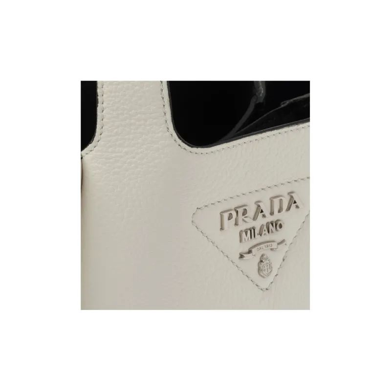 PRADA Leather Basket Bag Handbag Women's White-3