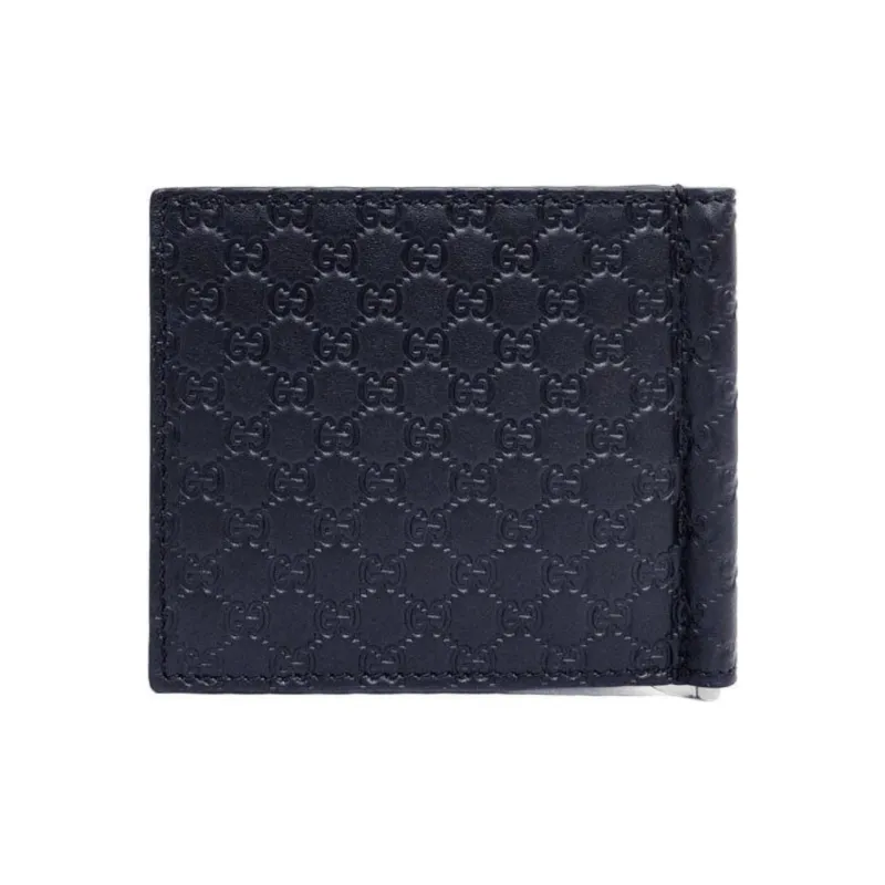 GUCCI Leather Money Clip Card Holder Men's Blue-1