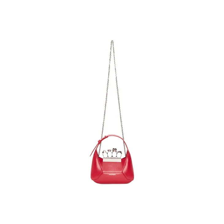 Alexander McQueen Cow Leather Hobo Bag, Shoulder Bag, Crossbody Handbag Mini Women's Red-4