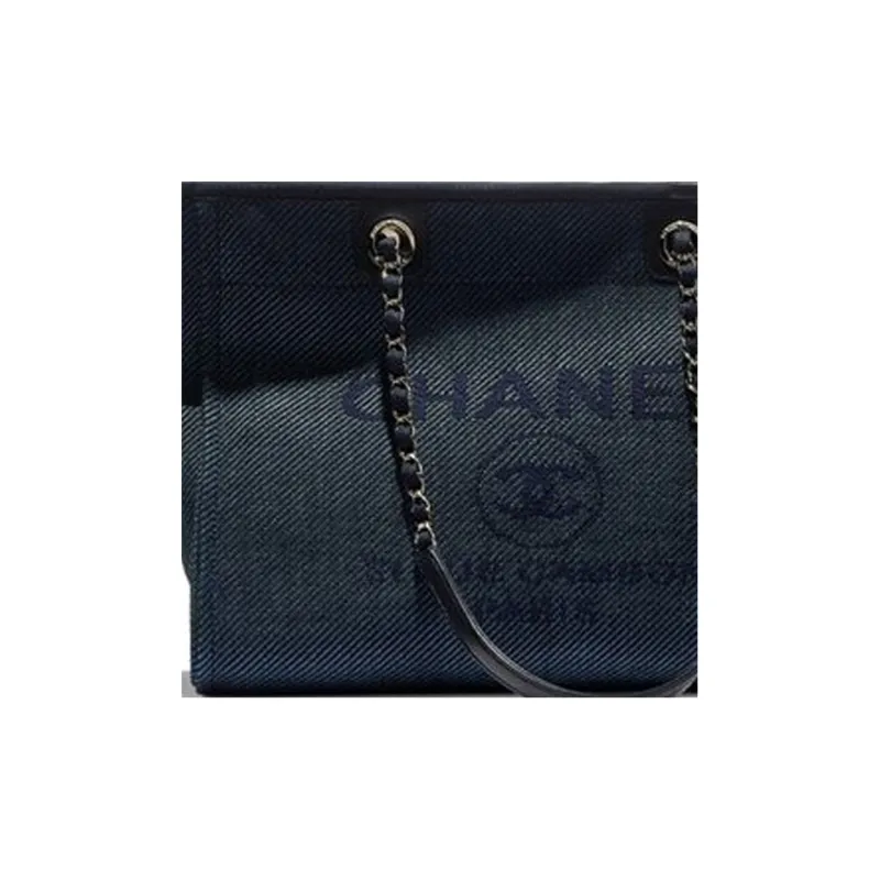 CHANEL Fabric Handbag Women's Marine Blue-3