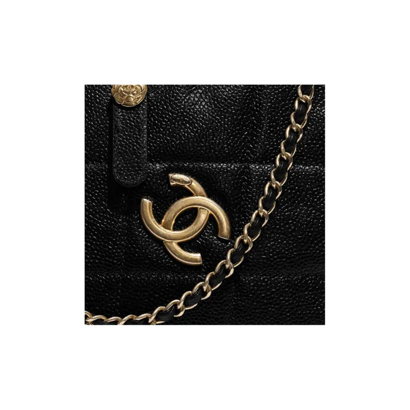 CHANEL Grain Embossed Cow Leather Diamond Bag, Fanny Pack, Shoulder Bag Trumpets Unisex Black-3