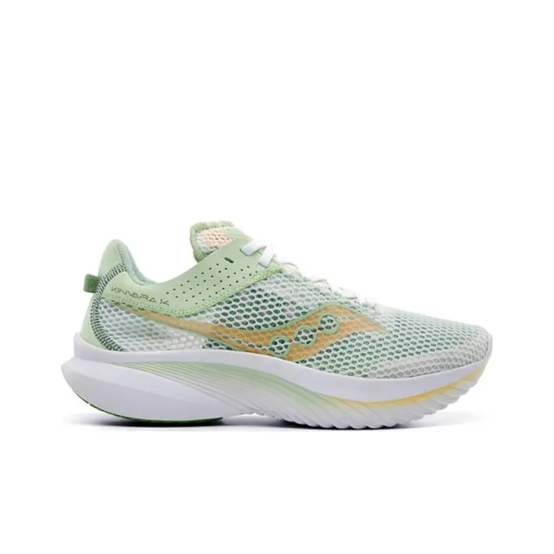 Saucony Kinvara 14 Slip Resistant, Abrasion Resistant, Lightweight Low Top Casual Running Shoes Women's White Green-1