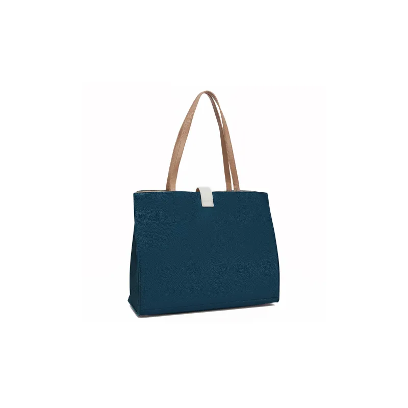 Furla Sofia Collection Leather Tote Bag Shopping Bag Shoulder Bag Handbag Large Size Women's Marine Blue & Brown-2