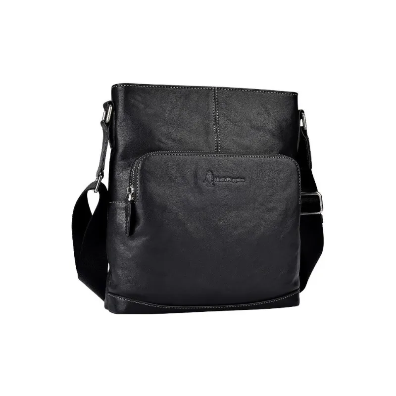 Hush Puppies Top Grain Cow Leather Crossbody Bag, Shoulder Bag Medium Size Men's Black Object-1