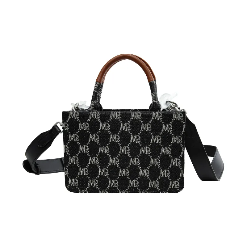 MQ PU Leather Tote Bag Shopping Bag Shoulder Bags Handbags Small Size Unisex Blue/Ecru/Black-8