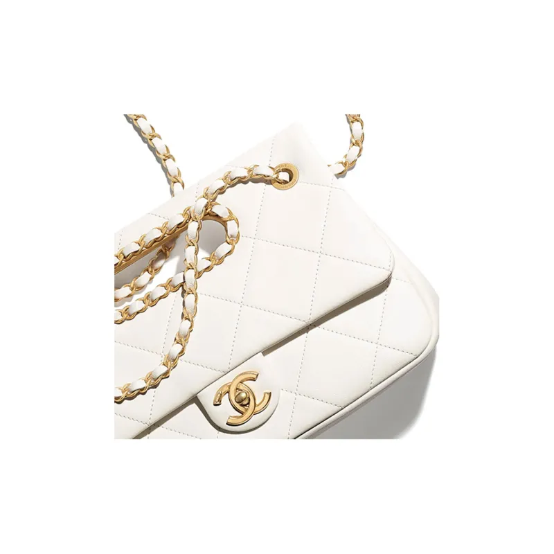 CHANEL Sheepskin Shoulder Bag Trumpets Women's White-3