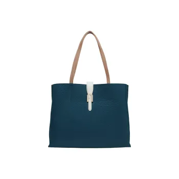 Furla Sofia Collection Leather Tote Bag Shopping Bag Shoulder Bag Handbag Large Size Women's Marine Blue & Brown