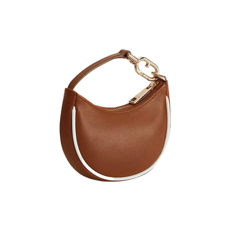 Furla Primavera Calfskin Patchwork With Woven Leather Clutches Handbags Mini Women's Brown & White-2