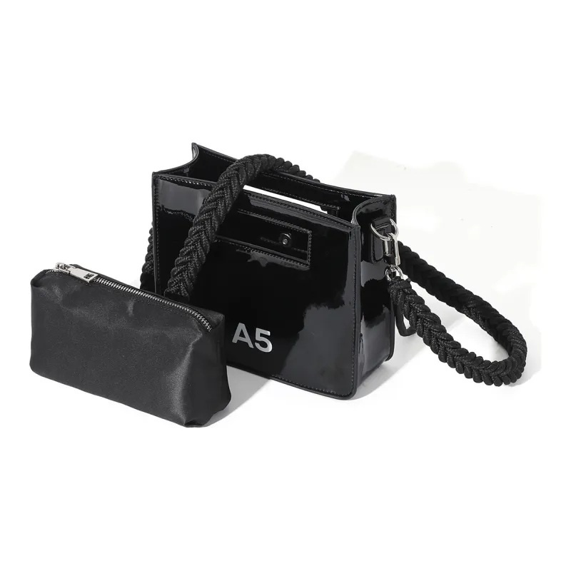 MASTER CANVAS Leather Combo Bag Handbag Shoulder Bag Crossbody Bag Unisex Black/White-4