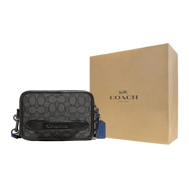 COACH Charter Calfskin Textile Small Square Bag Shoulder Bag, Crossbody Bag Regular Men's Black-5