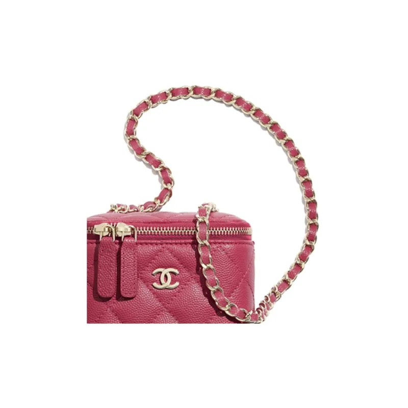 CHANEL Caviar Leather Box Chain Bag, Shoulder Bag Mini Women's Dark Pink-4