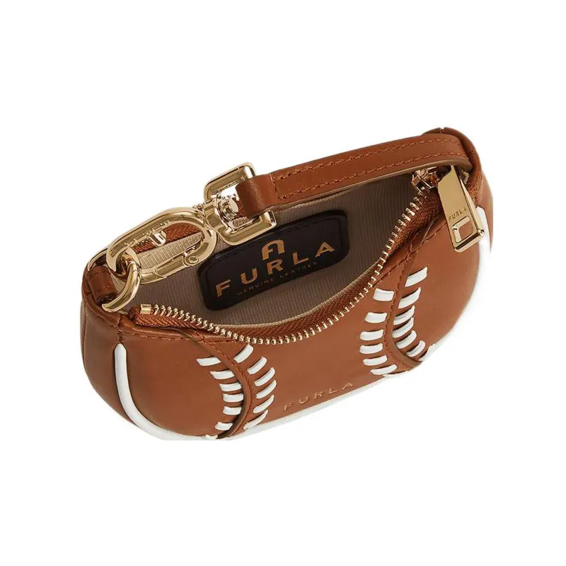 Furla Primavera Calfskin Patchwork With Woven Leather Clutches Handbags Mini Women's Brown & White-3