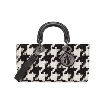 DIOR Lady D-JOY Canvas With Leather Daisie Bag Shoulder Bag Crossbody Bag Handbag Medium Size Women's Black/White