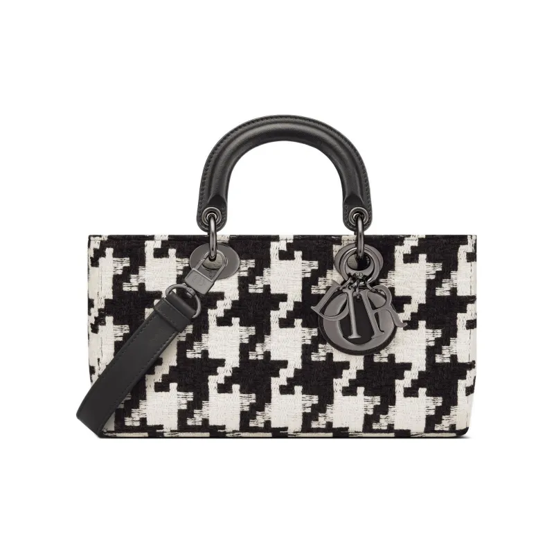 DIOR Lady D-JOY Canvas With Leather Daisie Bag Shoulder Bag Crossbody Bag Handbag Medium Size Women's Black/White-0