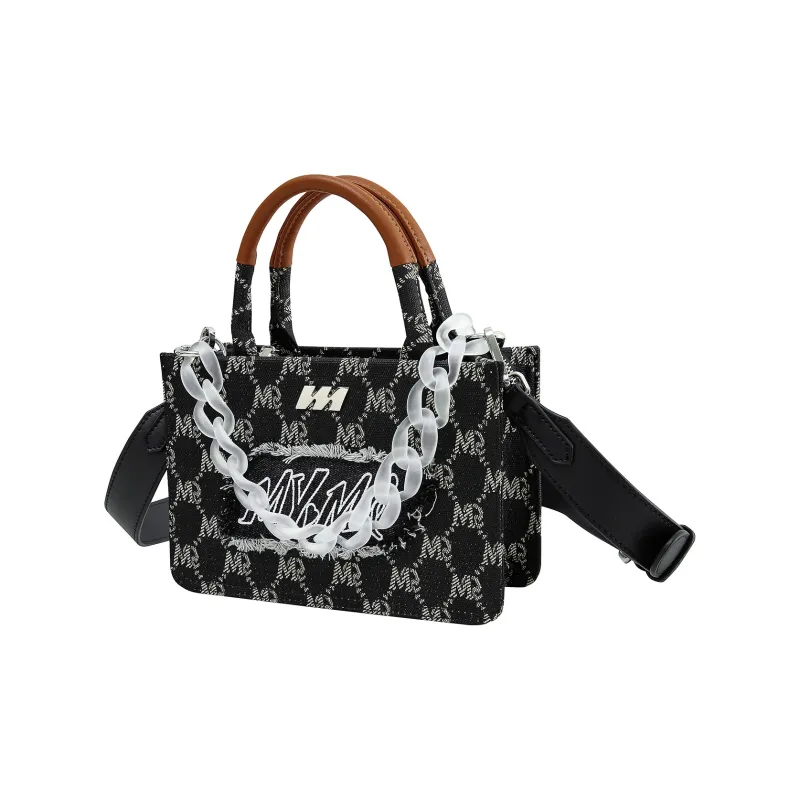 MQ PU Leather Tote Bag Shopping Bag Shoulder Bags Handbags Small Size Unisex Blue/Ecru/Black-7