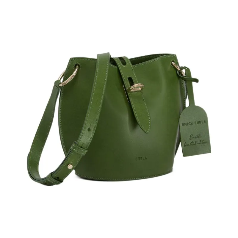 Furla Net Collection Cow Leather Bucket Bag, Shoulder Bag, Crossbody Bag Mini Women's Leaf Green-1