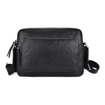 Hush Puppies Top Grain Cow Leather Small Square Bag Shoulder Bag, Crossbody Bag Men's Black