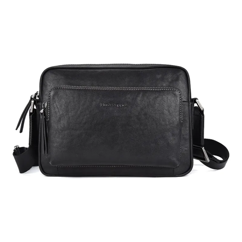 Hush Puppies Top Grain Cow Leather Small Square Bag Shoulder Bag, Crossbody Bag Men's Black-0
