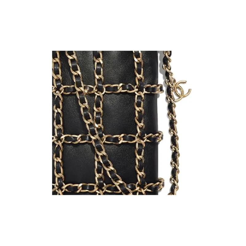CHANEL Lambskin Crossbody Bag With Cell Phone Pouch Women's Black-4