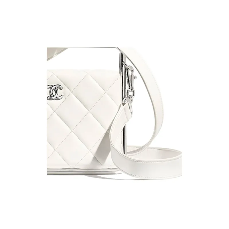 CHANEL Sheepskin Evening Shoulder Bag Women's White-4