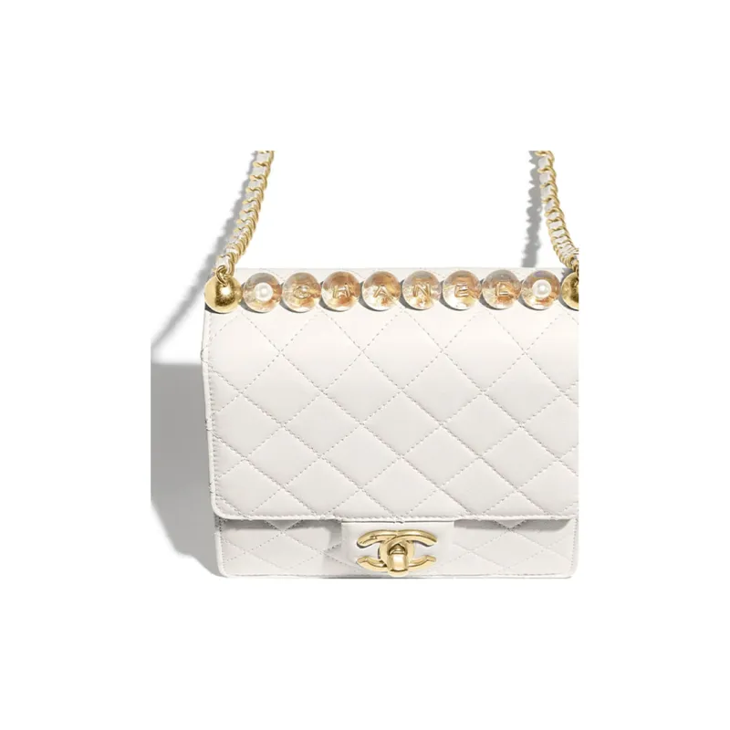 CHANEL Leather Crossbody Bag, Shoulder Bag Women's White-3