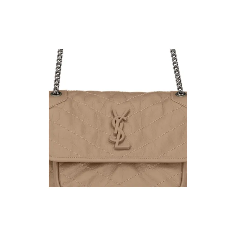 SAINT LAURENT Niki Cow Leather Portable Crossbody Bag, Shoulder Bag Women's Gray Brown-6
