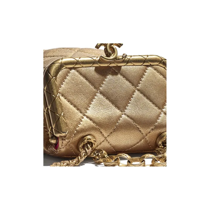 CHANEL Sheepskin Box Bag, Shoulder Bag, Crossbody Bag, Handbag Trumpets Women's Gold-3
