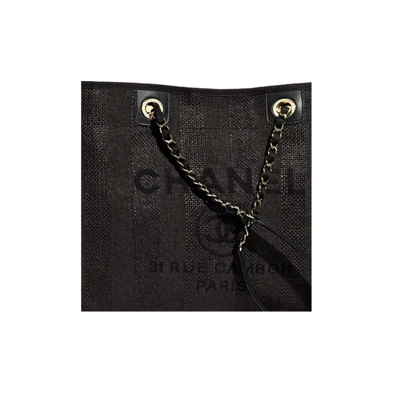CHANEL Fabric Tote Shopping Bag Handbag Women's Black-4