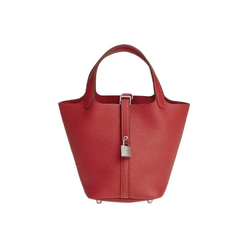 HERMES Picotin Lock Clemence Bullock Leather Basket Bag Handbag 18 Women's 5E Vermillon Vermilion