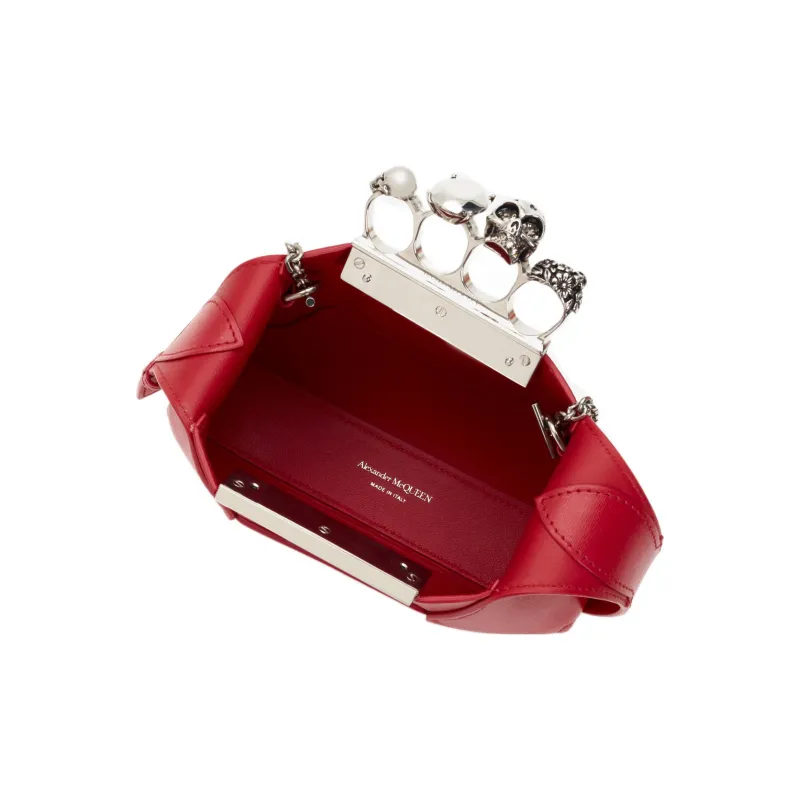 Alexander McQueen Cow Leather Hobo Bag, Shoulder Bag, Crossbody Handbag Mini Women's Red-3