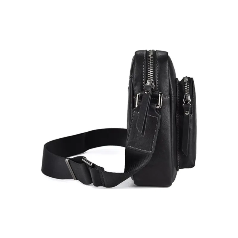 Hush Puppies Top Grain Cow Leather Small Square Bag Shoulder Bag, Crossbody Bag Men's Black-2