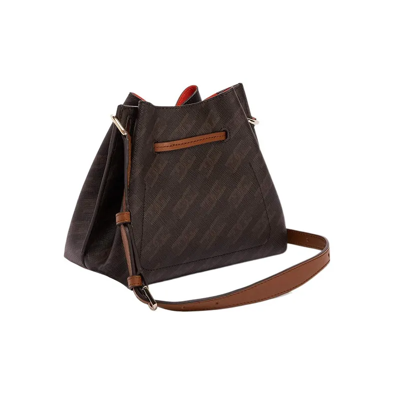 Furla Gioia Fabric With Leather Bucket Bags Shoulder Bag Crossbody Bag Mini Women's Coffee-2