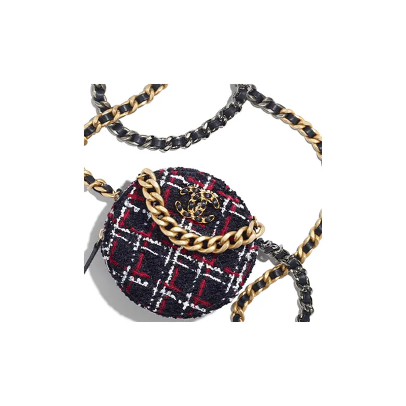 CHANEL 19Bag Soft Woolen Patchwork Round Bag, Chain Evening Bag, Clutch, Shoulder Bag Women's Blue White Red-4
